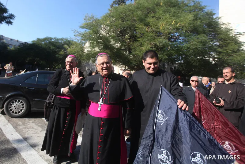 Latin Patriarch of Jerusalem Fouad Twal, arrives at at Deir al-Laten Church in Gaza City December 16, 2012, to attend a celebration with Palestinians ahead of Christmas. Photo by Majdi Fathi