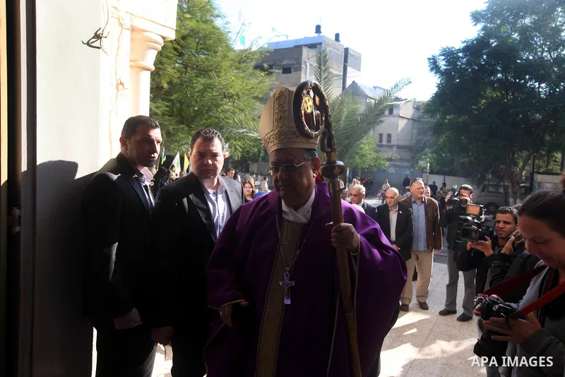 Latin Patriarch of Jerusalem Fouad Twal, arrives at at Deir al-Laten Church in Gaza City December 16, 2012, to attend a celebration with Palestinians ahead of Christmas. Photo by Majdi Fathi