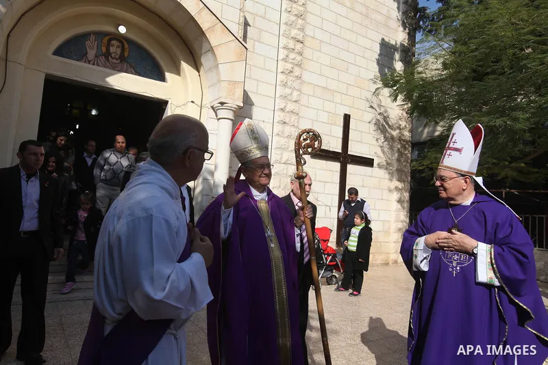 Latin Patriarch of Jerusalem Fouad Twal, arrives at at Deir al-Laten Church in Gaza City December 16, 2012, to attend a celebration with Palestinians ahead of Christmas. Photo by Majdi Fathi