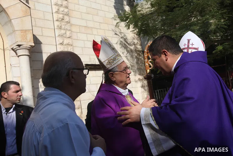 Latin Patriarch of Jerusalem Fouad Twal, arrives at at Deir al-Laten Church in Gaza City December 16, 2012, to attend a celebration with Palestinians ahead of Christmas. Photo by Majdi Fathi