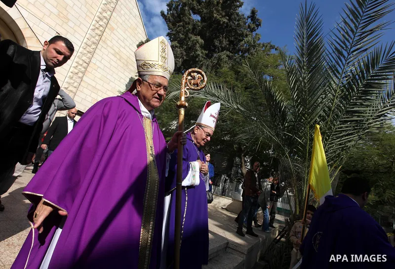 Latin Patriarch of Jerusalem Fouad Twal, arrives at at Deir al-Laten Church in Gaza City December 16, 2012, to attend a celebration with Palestinians ahead of Christmas. Photo by Majdi Fathi