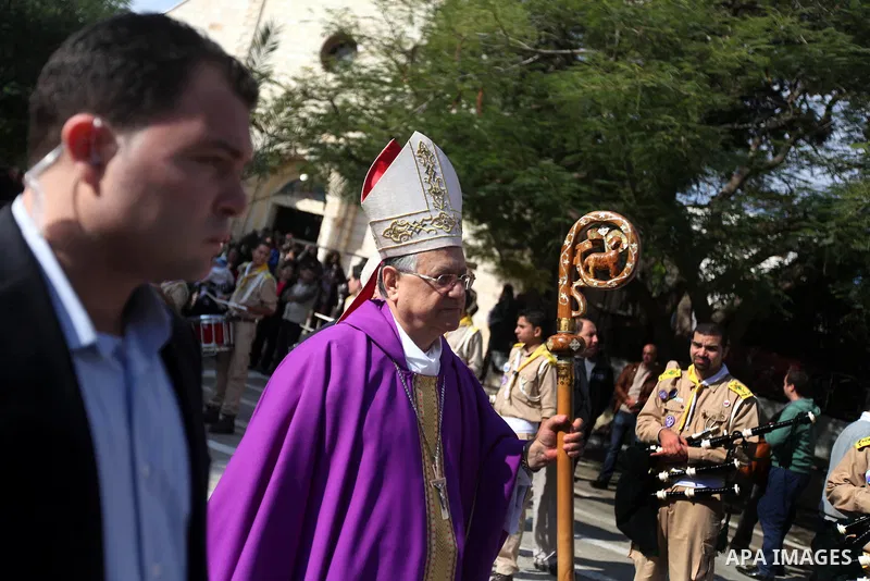 Latin Patriarch of Jerusalem Fouad Twal, arrives at at Deir al-Laten Church in Gaza City December 16, 2012, to attend a celebration with Palestinians ahead of Christmas. Photo by Majdi Fathi