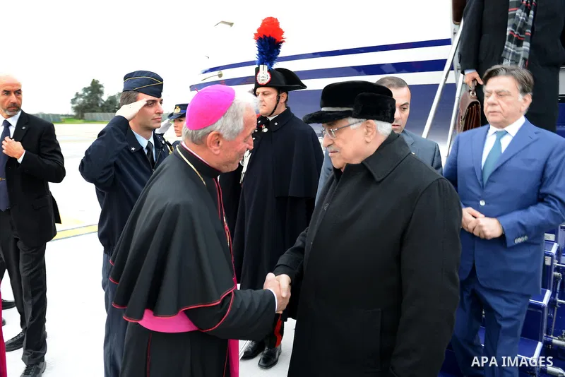 Palestinian President Mahmoud Abbas arrives to the Italian capital Rome, during an official visit to Italy, 16 December 2012, 16 December 2012. Photo by Thaer Ganaim