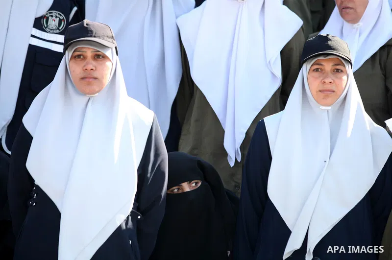 Palestinian police women take part in a graduation ceremony for members of Hamas security forces in Gaza City December 17, 2012. Photo by Majdi Fathi
