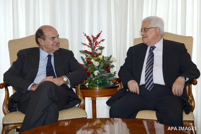 Palestinian President Mahmoud Abbas meets with General secretary of the Italian Democratic Party (PD) Pier Luigi Bersani during an official visit to Italy on 17 December 2012. Photo by Thaer Ganaim