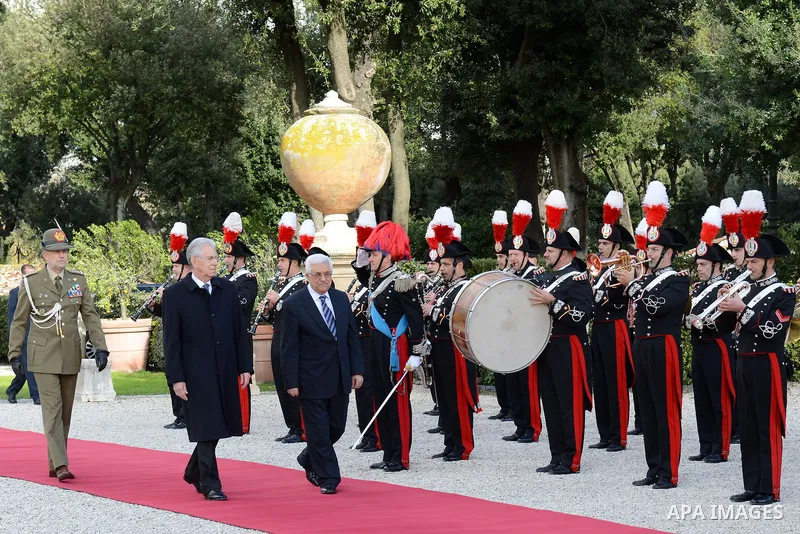 Palestinian President Mahmoud Abbas meets with Italian Prime Minister Mario Monti during an official visit to Italy on 17 December 2012. Photo by Thaer Ganaim