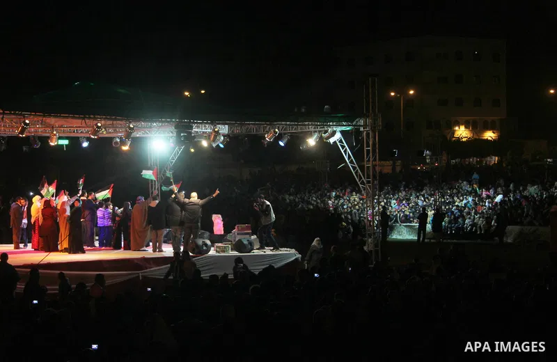 Palestinians attend a concert by Birds of Paradise group during an Islamic song festival in Gaza City on December 20, 2012. Photo by Ezz Zanoun