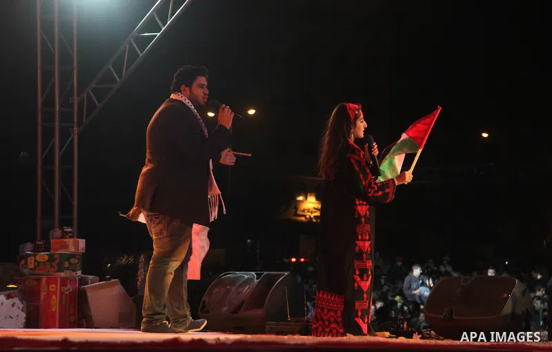 Members of the Birds of Paradise team sing during an Islamic song festival in Gaza City on December 20, 2012. Photo by Ezz Zanoun