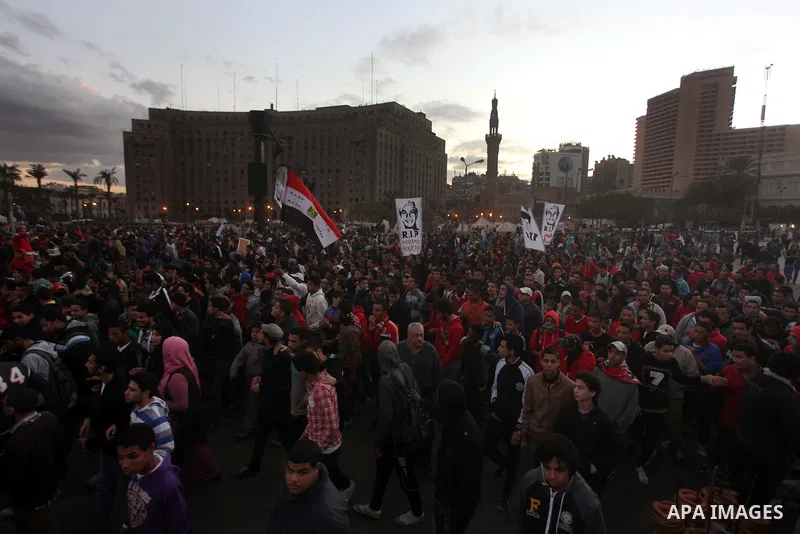 Egyptian protesters gather for a demonstration at Tahrir square in Cairo, Egypt, Friday, Dec. 21, 2012. Running clashes between rival protesters erupted in Egypt's second city Alexandria, on the eve of the final round of...