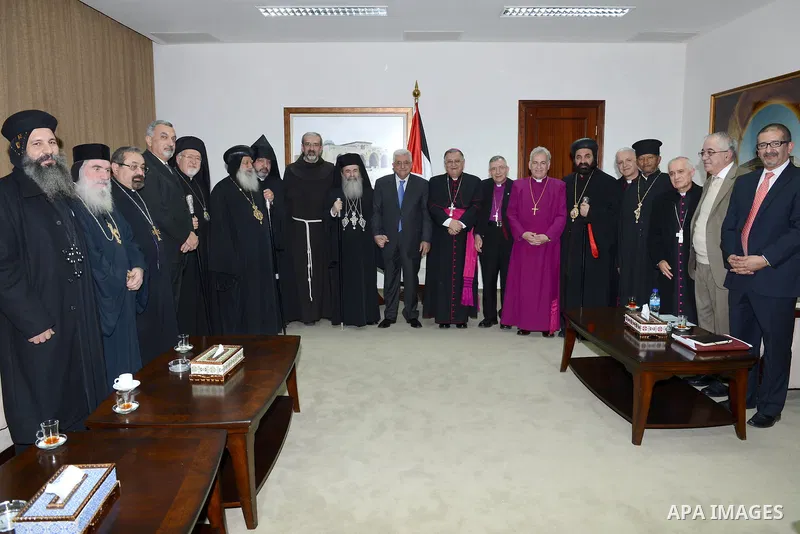 Palestinian President Mahmoud Abbas meets with Heads of Palestinian churches in the West Bank city of Ramallah on 22 December 2012. Photo by Thaer Ganaim