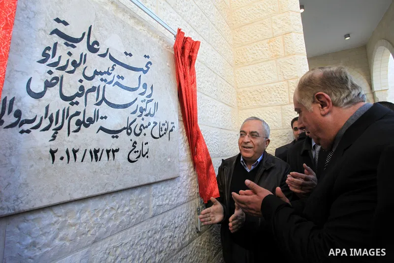 Palestinian Prime Minister Salam Fayyad, during the opening of the largest College of Administrative and Financial Sciences in Palestine in the Arab American University in the West Bank, on December 23, 2012. Photo by Mu...