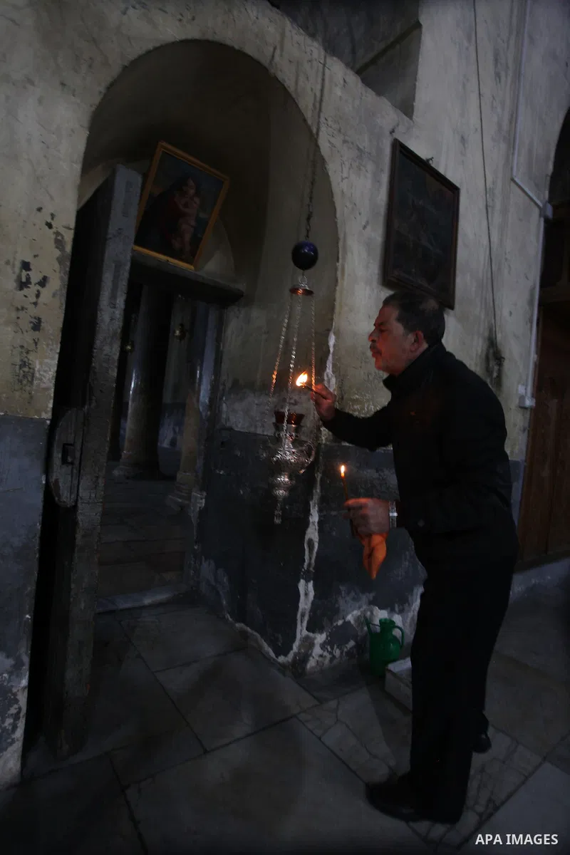 Greek Orthodox pilgrims visit the Church of the Nativity in the biblical West Bank city of Bethlehem, believed to be the birthplace of Jesus Christ, on December 24, 2012. Thousands of Palestinians and tourists were flock...