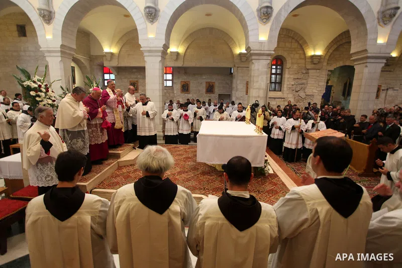Fouad Twal, the Patriarch of the Holy Land, during a Christmas eve service following the procession from Manger Square, through the Church of the Nativity, where Christians believe the Virgin Mary gave birth to Jesus Chr...
