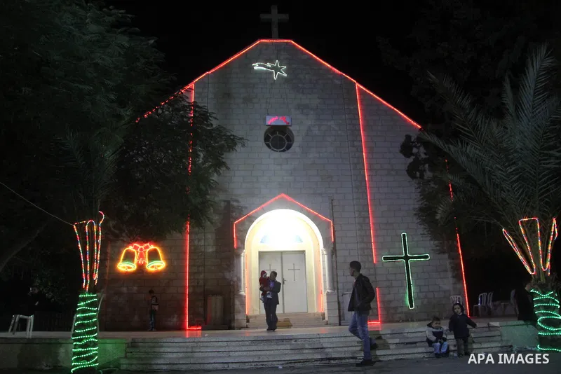 A general view of the Church of Deir Latin during Christmas celebrations in in Gaza city, on December 24, 2012. Photo by Ezz al-Zanoon