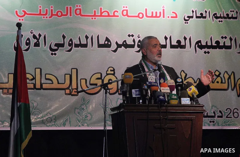 Palestinian Prime Minister in Gaza strip Ismail Haniyeh speaks during the Ministry of Education's first conference "excellence in Palestinian education" in Gaza city on 25 December 2012. Photo by Majdi Fathi