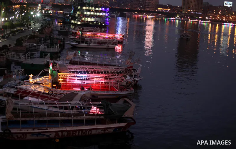 Boats parked waiting for customers on the Nile river, in Cairo, Egypt, Dec. 25, 2012. Boat rides for many Egyptians are part of the nightlife culture. Photo by Ashraf Amra