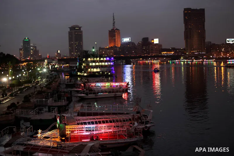 Boats parked waiting for customers on the Nile river, in Cairo, Egypt, Dec. 25, 2012. Boat rides for many Egyptians are part of the nightlife culture. Photo by Ashraf Amra