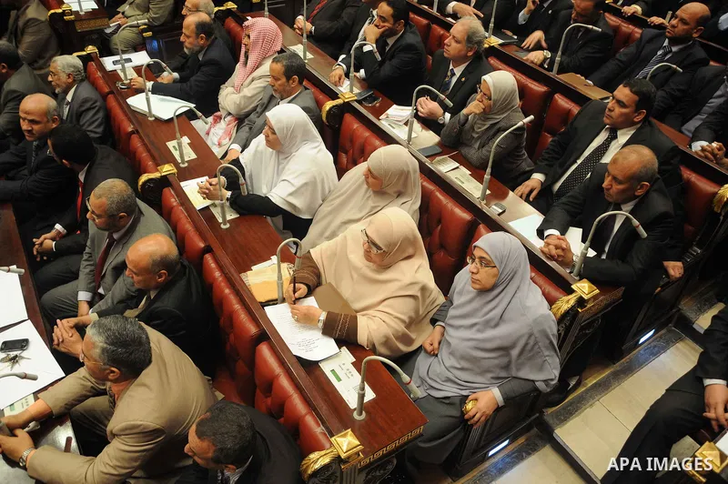 Members of the Egyptian Shura Council (Upper house of the parliament), attend the first meeting after approving the new constitution, in Cairo, Egypt, 26 December 2012. According to the new constitution, the Islamist-dom...