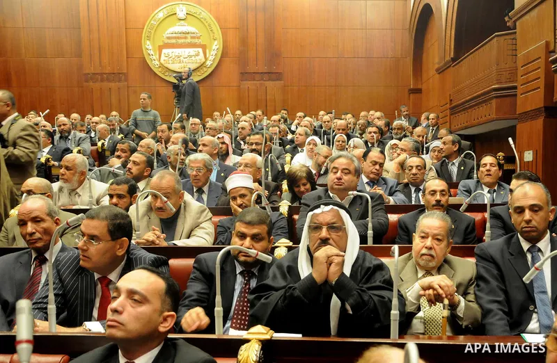 Members of the Egyptian Shura Council (Upper house of the parliament), attend the first meeting after approving the new constitution, in Cairo, Egypt, 26 December 2012. According to the new constitution, the Islamist-dom...