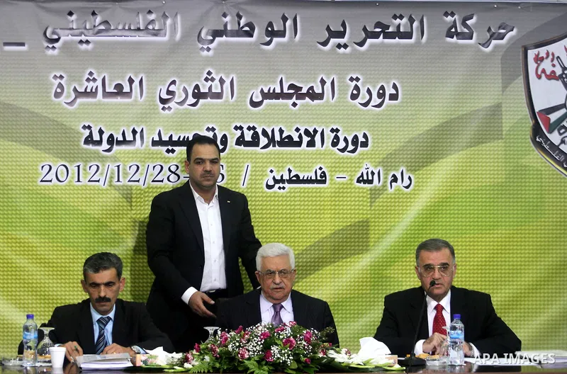 Palestinian President Mahmoud Abbas, attends a meeting of his Fatah Party, at his headquarter in the West Bank city of Ramallah, 26 December 2012. Photo by Issam Rimawi