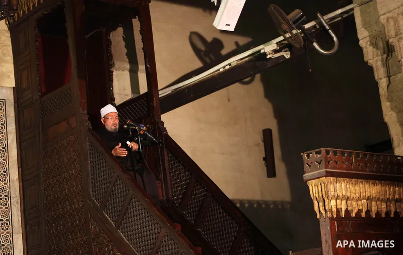 Egyptian cleric Sheikh Yusuf al-Qaradawi, chairman of the International Union of Muslim Scholars, leads Friday prayers before a protest against Syrian President Bashar al-Assad, at Al Azhar mosque in old Cairo December 2...
