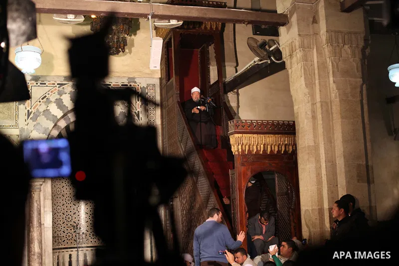 Egyptian cleric Sheikh Yusuf al-Qaradawi, chairman of the International Union of Muslim Scholars, leads Friday prayers before a protest against Syrian President Bashar al-Assad, at Al Azhar mosque in old Cairo December 2...