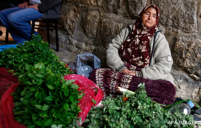 A Palestinian woman sells Vegetables at the market in Jerusalem's old city on December 29, 2012. . Photo by Mahfouz Abu Turk