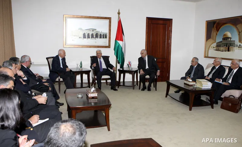 President Mahmoud Abbas (Abu Mazen) during a meeting the secretary-general of the Arab League Nabil Elaraby and Egyptian Foreign Minister,in the west bank of Ramallah on December 29, 2012. Photo by Thaer Ganaim