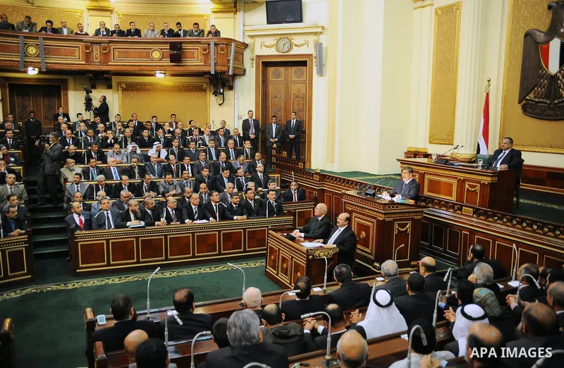 Egyptian President Mohamed Mursi delivers a speech to the Shura Council, or upper house of parliament, in Cairo December 29, 2012. Mursi said on Saturday his country supported the Syrian revolution and that President Bas...