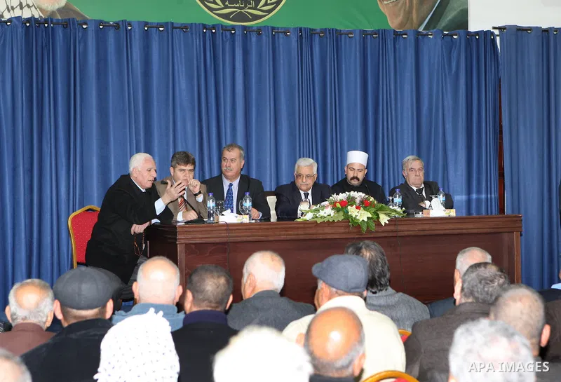 Palestinian President Mahmoud Abbas (Abu Mazen) meets with a delegation from Shefa Amr, in the West Bank city of Ramallah, on Dec. 30, 2012. Photo by Thaer Ganaim