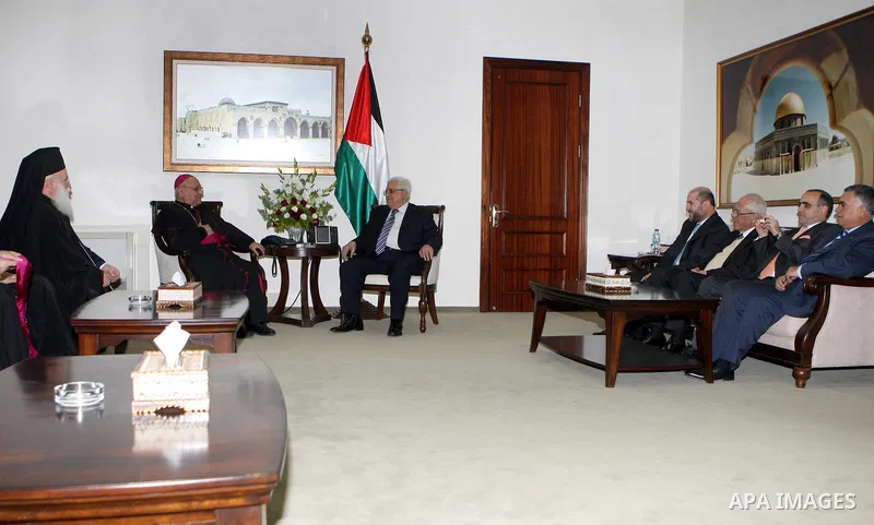 President Mahmoud Abbas (Abu Mazen) meets with heads and representatives of churches in the Galilee,in the west bank of Ramallah on December 31, 2012. Photo by Thaer Ganaim