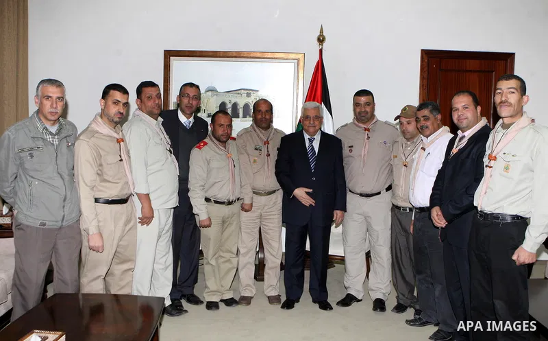 President Mahmoud Abbas (Abu Mazen) meets with UNHCR delegation Scouts Jerusalem Governorate,in the west bank of Ramallah on December 31, 2012. Photo by Thaer Ganaim. Photo by Thaer Ganaim