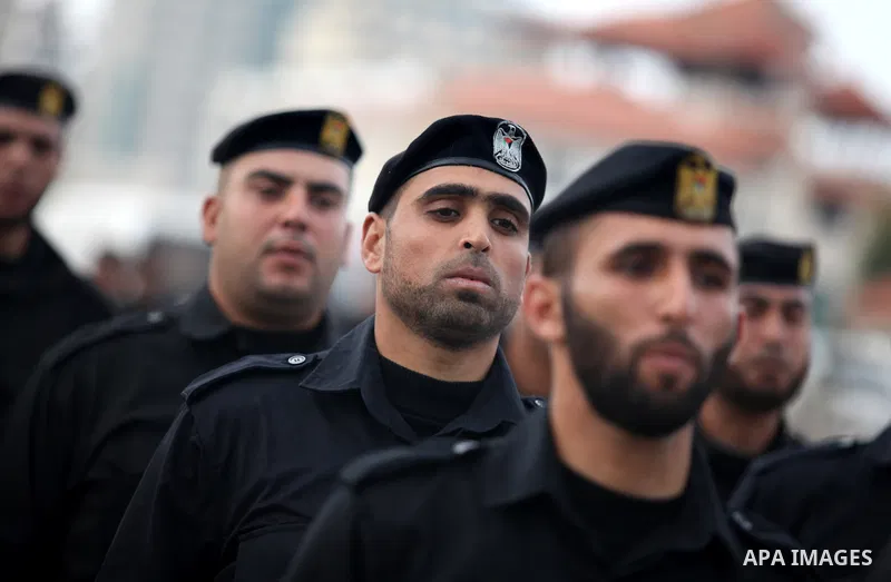 Palestinian members of Hamas security forces march during a graduation ceremony Batch of the leader Salah El Din Ayoubi for members of Hamas security forces in Gaza City January 2, 2013. Photo by Majdi Fathi