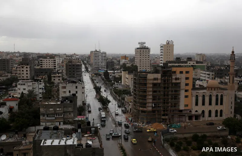 A general view over Gaza city shows the wintry weather swept through the region, in Gaza city on 10 January 2013. Abnormal storms, which for four days have blasted the Middle East with rain, snow and hail, leave swathes...