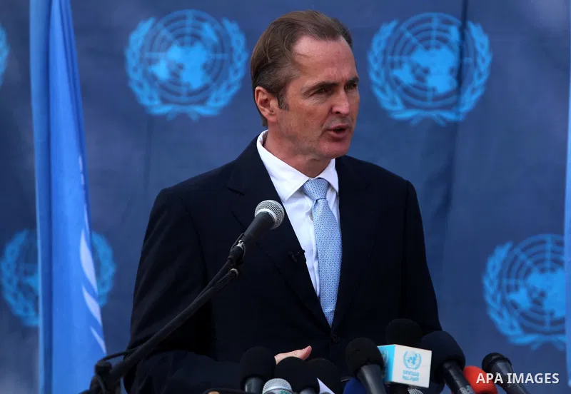 Director of UNRWA operations in Gaza strip, Robert Turner, speaks during press conference announce to save about thousands job opportunity for Palestinian refugees during his visiting to Gaza city, on Jan. 17, 2013. Phot...