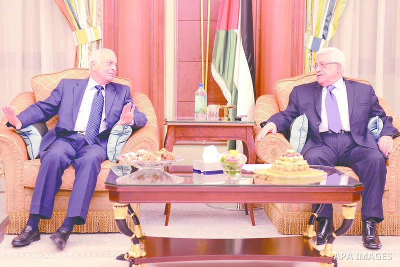 Palestinian President Mahmoud Abbas (Abu Mazen) meets with the secretary general of the Arab league, Nabil Elaraby in Riyadh on January 20, 2013. Photo by Thaer Ganaim