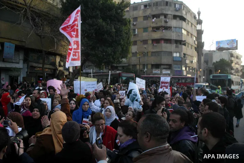 Egyptian women shout slogans during a protest march against sexual harassment and violence against women from Cairo's Sayyida Zeinab Square to the nearby Tahrir Square on February 6, 2013 in Cairo. Photo by Ahmed Asad