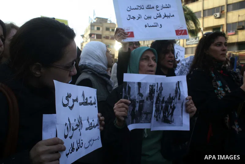 Egyptian women shout slogans during a protest march against sexual harassment and violence against women from Cairo's Sayyida Zeinab Square to the nearby Tahrir Square on February 6, 2013 in Cairo. Photo by Ahmed Asad