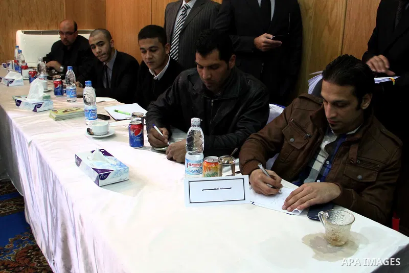 Egyptians attend a press conference to discuss the grant Italian to protect the Egyptian city, on Feb. 20, 2013. Photo by Tarek Al-Gabas