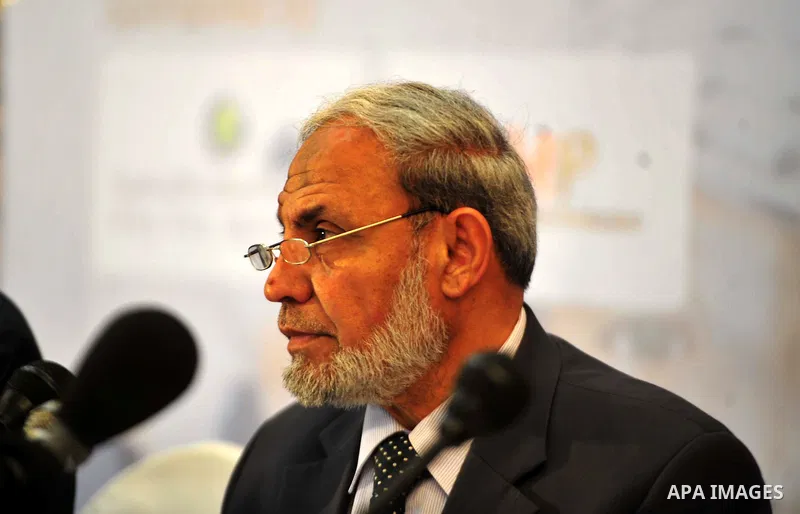 Hamas leader Mahmoud al-Zahar, participates press conference under the title "War on Gaza consequences and future prospects", in Gaza city, on Feb. 23, 2013. Photo by Ashraf Amra