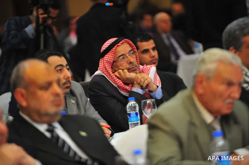 Palestinian diplomats and politicians, Arabs and foreigners, participate press conference under the title "War on Gaza consequences and future prospects", in Gaza city, on Feb. 23, 2013. Photo by Ashraf Amra
