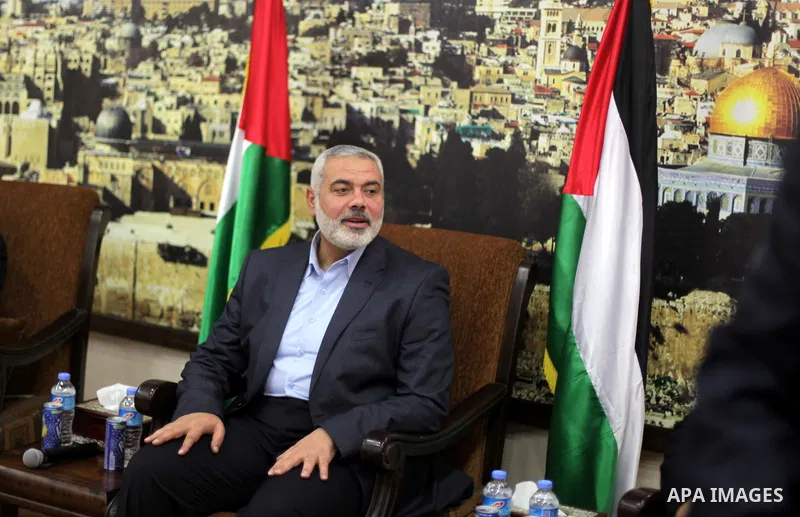 Palestinian Prime Minister in Gaza strip Ismail Haniyeh, receives delegation of the preachers and Egyptian scientists, in Gaza city, on Feb. 23, 2013. Photo by Ashraf Amra