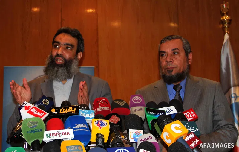 Egyptian Salafi members of al-Nour party attend a press conference to announce the participation of the next parliamentary election to the People's Assembly, in Cairo on February 25, 2013. Photo by Tarek al-Gabas