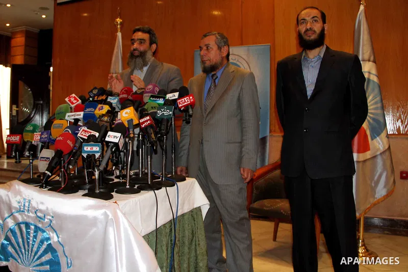 Egyptian Salafi members of al-Nour party attend a press conference to announce the participation of the next parliamentary election to the People's Assembly, in Cairo on February 25, 2013. Photo by Tarek al-Gabas