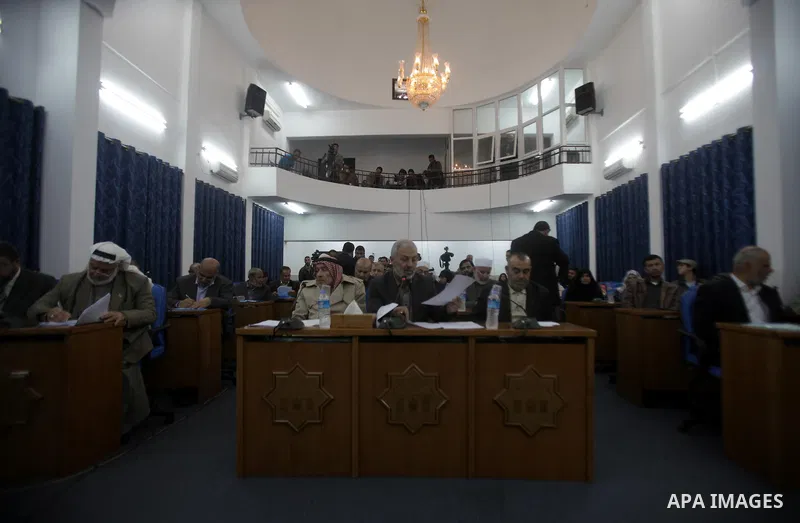 Members of the Palestinian Legislative council attend a a press conference to discuss issue the death of the Palestinian prisoner in an Israeli jail, in Gaza city on Feb. 28, 2013. Photo by Ashraf Amra