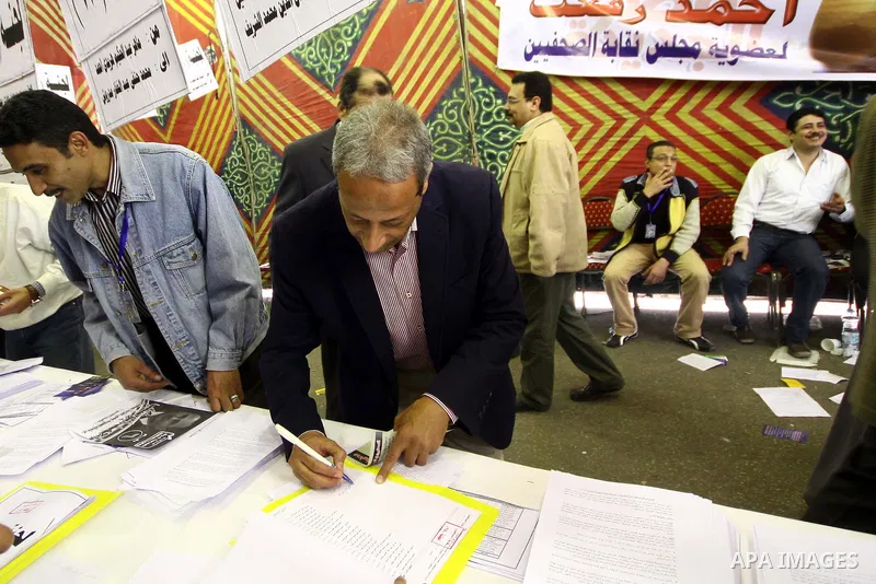 Egyptian journalists participate in the voting during the Journalists Syndicate elections in Cairo on march 01, 2013. Journalists Syndicate elections will determine the new head of a syndicate that has arguably the stron...