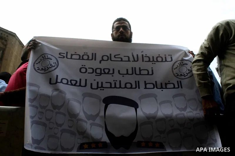 Egyptian protesters take part in a demonstration in support for bearded policemen, in front of al-Azhar mosque, Cairo, Egypt, 08 March 2013. Some bearded Policemen staged a sit-in earlier in the week in Cairo, demanding...