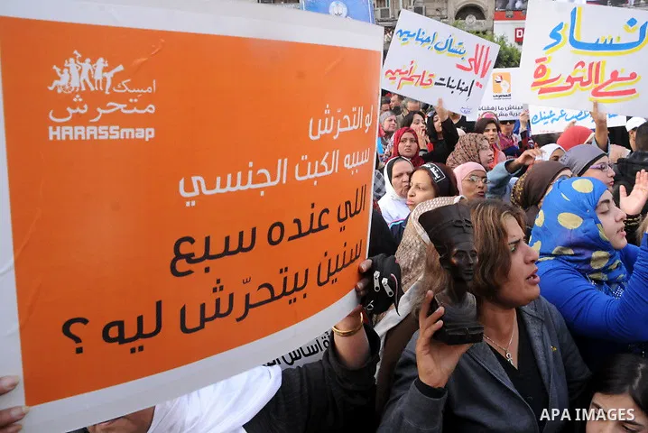 Egyptian women chant slogans as they march in downtown Cairo to mark International Women's Day on March 8, 2013. Faced with a spike in sexual violence against female protesters, Egyptian women are overcoming stigma and r...