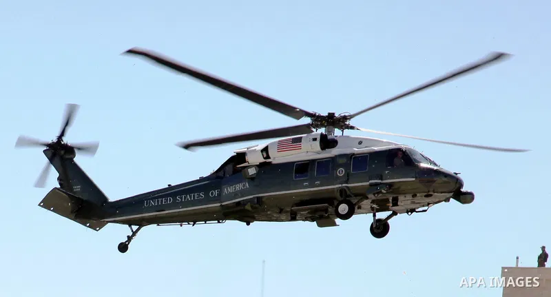 A US presidential helicopter lands at the Muqataa, the Palestinian Authority headquarters, during the visit of US President Barack Obama to the West bank city of Ramallah on March 21, 2013. Obama arrived in the West Bank...