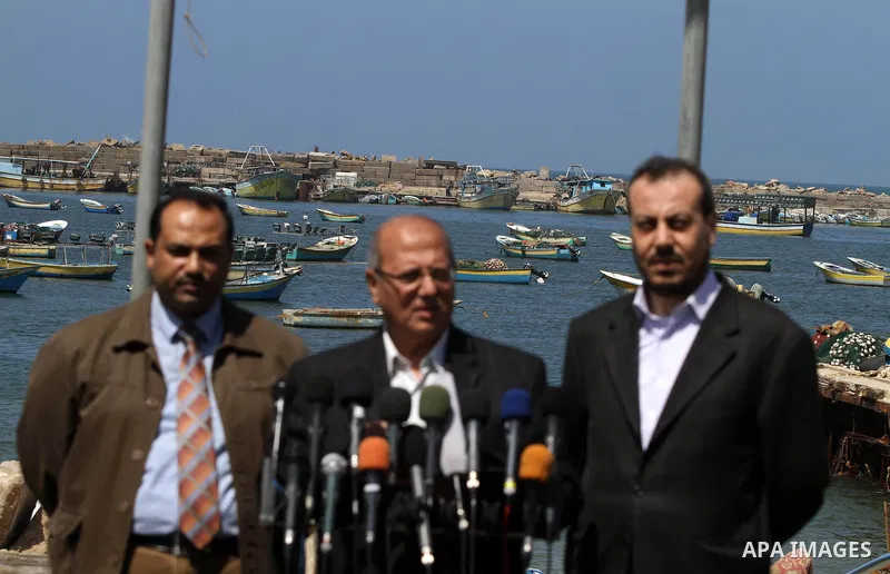 Head of the Popular Committee Jamal el-Khodari speaks during a press conference to discuss Israel's apology to Turkey in the port of Gaza City on March 27, 2013. Israeli Prime Minister Benjamin Netanyahu apologised to Tu...